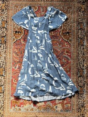 a new day Blue Abstract-Print Midi Dress
